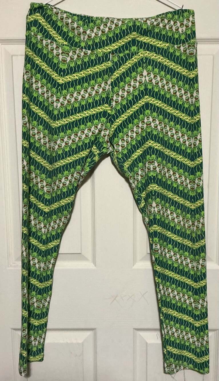 LuLaRoe Kermit The Frog Leggings Green Chevron Disney Muppets